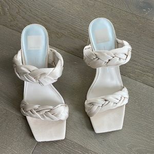 Beige Silk Braided Heels